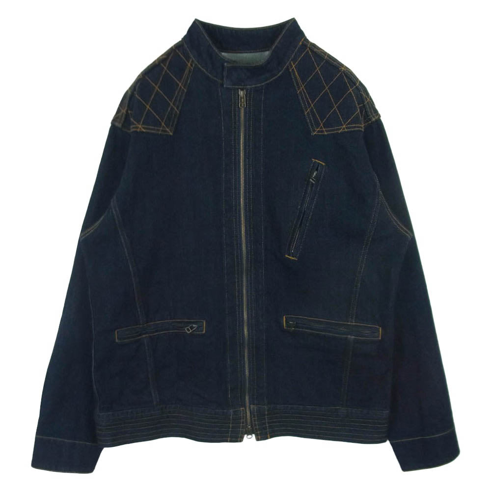 KOJIMA GENES 児島ジーンズ 13oz ストレッチ デニム シングル ライダース ジャケット インディゴブルー系 XXL【中古】