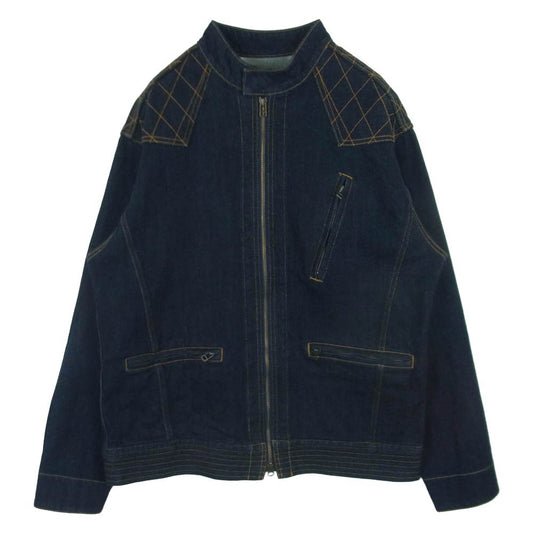 KOJIMA GENES 児島ジーンズ 13oz ストレッチ デニム シングル ライダース ジャケット インディゴブルー系 XXL【中古】
