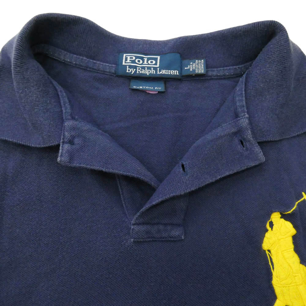 POLO RALPH LAUREN ポロ・ラルフローレン Big Pony Polo Shirt CUSTOM FIT ビック ポニー カスタム フィット ショルダー ナンバリング 半袖 ポロシャツ ネイビー ネイビー系 L【中古】