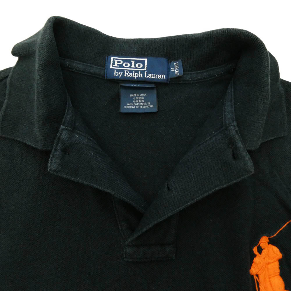 POLO RALPH LAUREN ポロ・ラルフローレン Big Pony Polo Shirt CUSTOM FIT ビック ポニー カスタム フィット ショルダー ナンバリング 半袖 ポロシャツ ブラック ブラック系 M【中古】