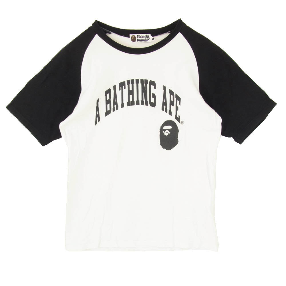 A BATHING APE アベイシングエイプ ロゴプリント ラグラン 半袖 ショートスリーブ クルーネック Tシャツ ブラック系 M【中古】