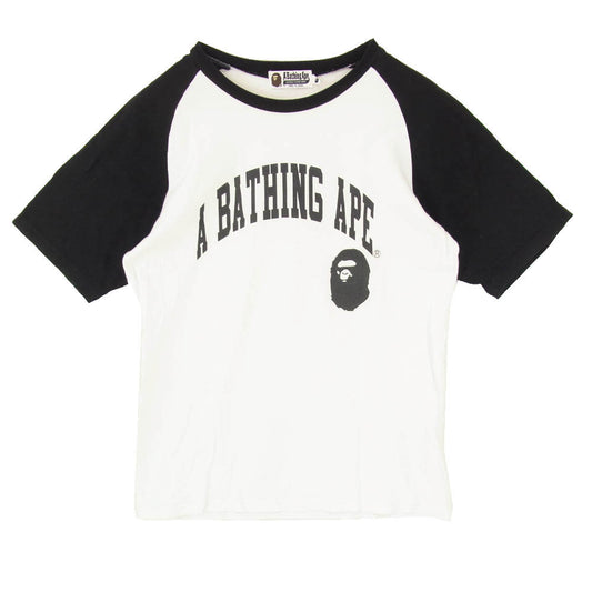 A BATHING APE アベイシングエイプ ロゴプリント ラグラン 半袖 ショートスリーブ クルーネック Tシャツ ブラック系 M【中古】