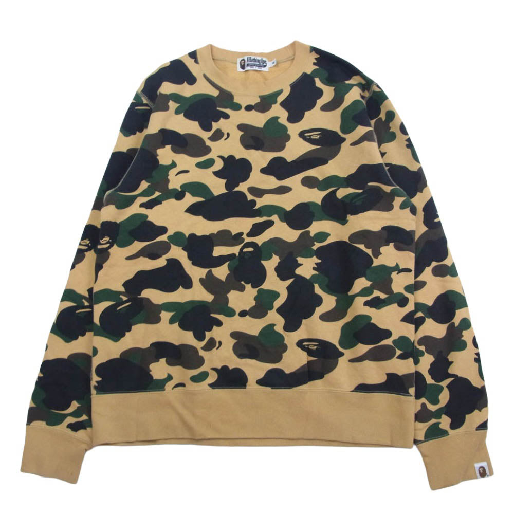 A BATHING APE アベイシングエイプ 1ST CAMO ファーストカモ イエローカモ 総柄 クルーネック スウェット ベージュ系 M【中古】