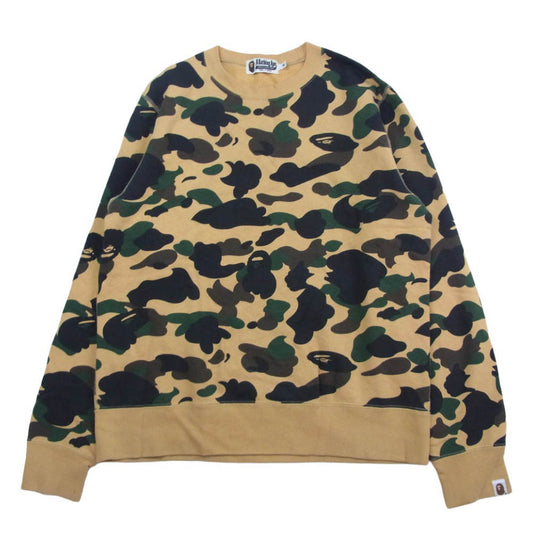 A BATHING APE アベイシングエイプ 1ST CAMO ファーストカモ イエローカモ 総柄 クルーネック スウェット ベージュ系 M【中古】