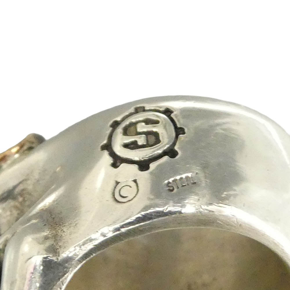 STARLIN GEAR スターリンギア ギャラ付 カスタム パンチャーニューブルーザー リング w/ フラッグフェイス / コパーアメリカンフラッグ & シガー シルバー系 ゴールド系 17.5号【美品】【中古】