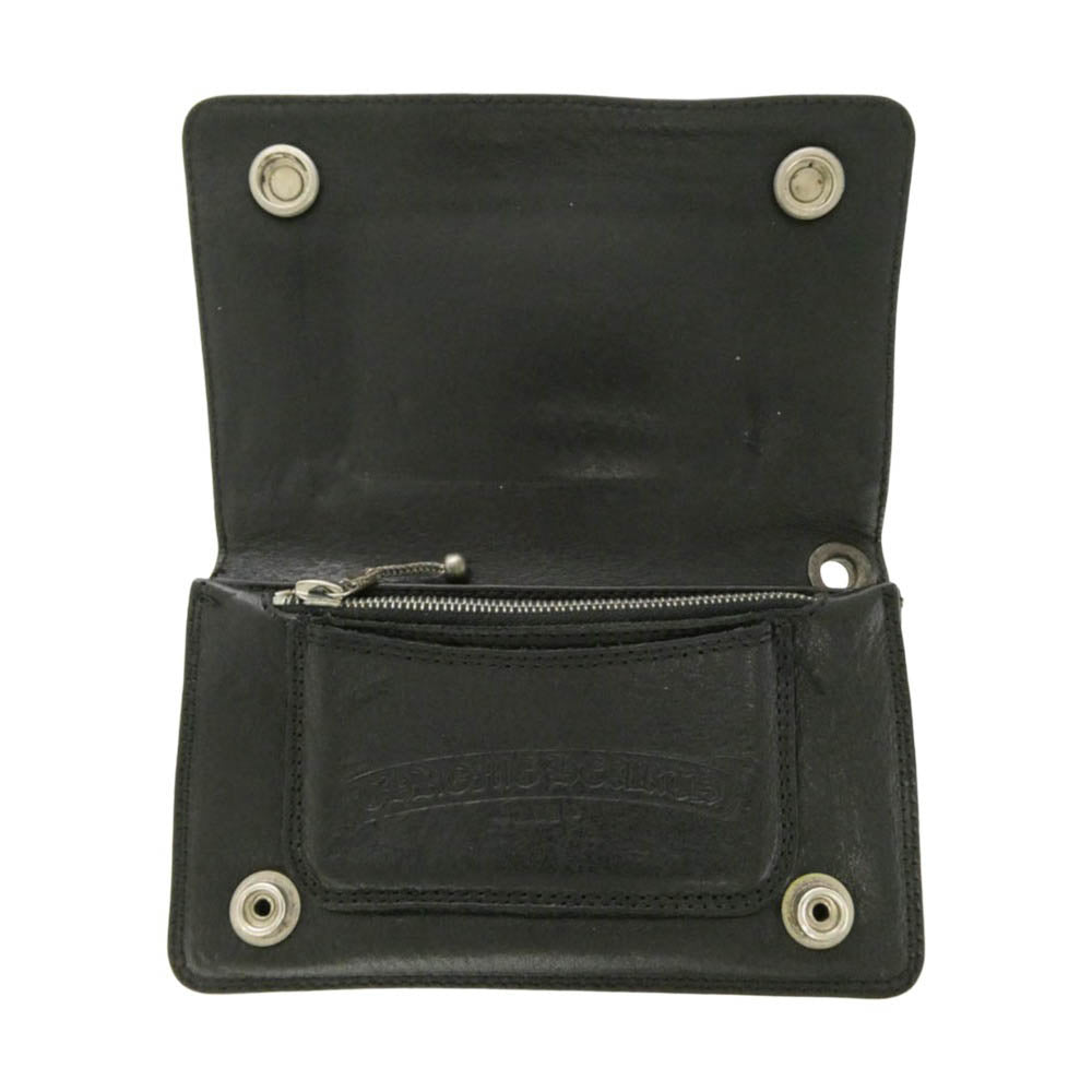 CHROME HEARTS クロムハーツ（原本無） 1ZIP クロスボールボタン レザーウォレット 二つ折り財布 ブラック系【中古】