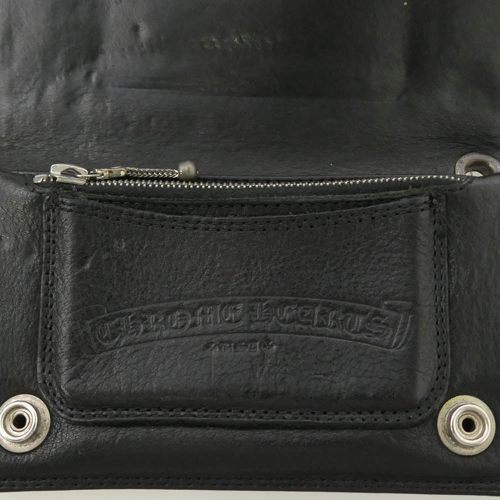 CHROME HEARTS クロムハーツ（原本無） 1ZIP クロスボールボタン レザーウォレット 二つ折り財布 ブラック系【中古】