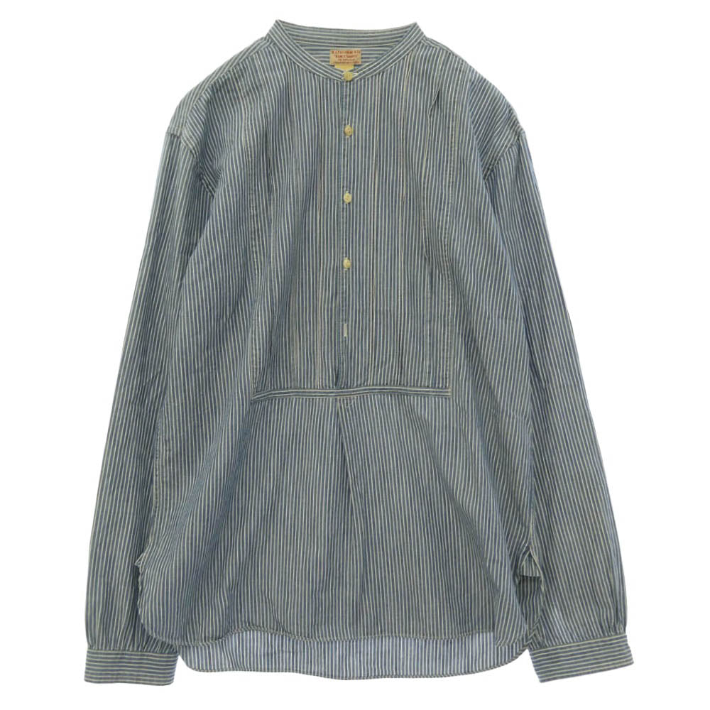 オールドジョー 14SS 14S/S-FTS グランパシャツ ノーカラー コットン ストライプ 長袖 シャツ ライトブルー系 15 1/2【中古】