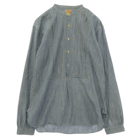 オールドジョー 14SS 14S/S-FTS グランパシャツ ノーカラー コットン ストライプ 長袖 シャツ ライトブルー系 15 1/2【中古】