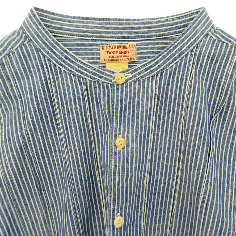 オールドジョー 14SS 14S/S-FTS グランパシャツ ノーカラー コットン ストライプ 長袖 シャツ ライトブルー系 15 1/2【中古】