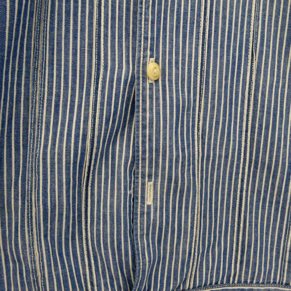 オールドジョー 14SS 14S/S-FTS グランパシャツ ノーカラー コットン ストライプ 長袖 シャツ ライトブルー系 15 1/2【中古】