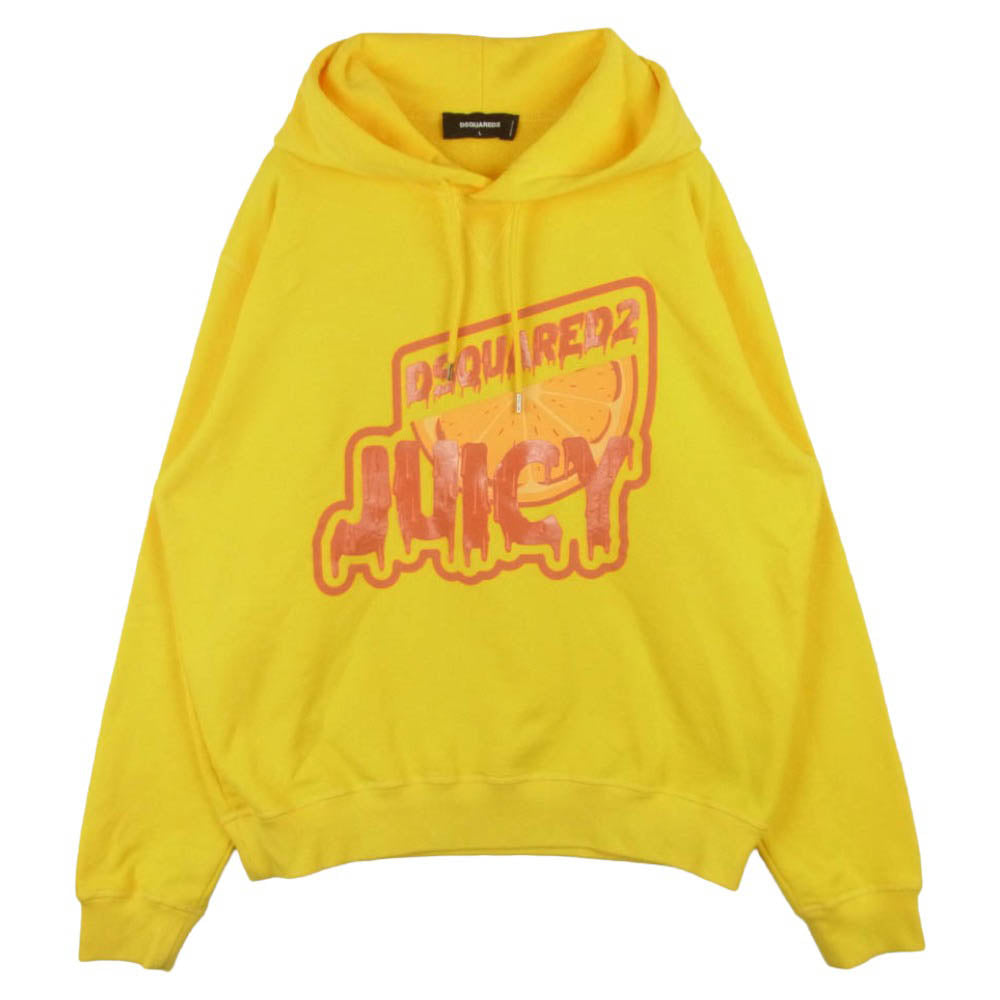 DSQUARED2 ディースクエアード 20AW S74GU0779 Sweatshirts スウェットシャツ フロントプリント コットン フーディー パーカー イエロー系 L【中古】