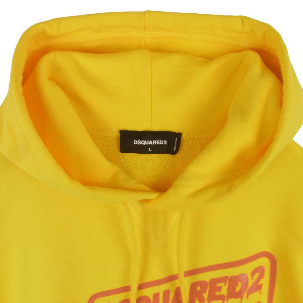 DSQUARED2 ディースクエアード 20AW S74GU0779 Sweatshirts スウェットシャツ フロントプリント コットン フーディー パーカー イエロー系 L【中古】