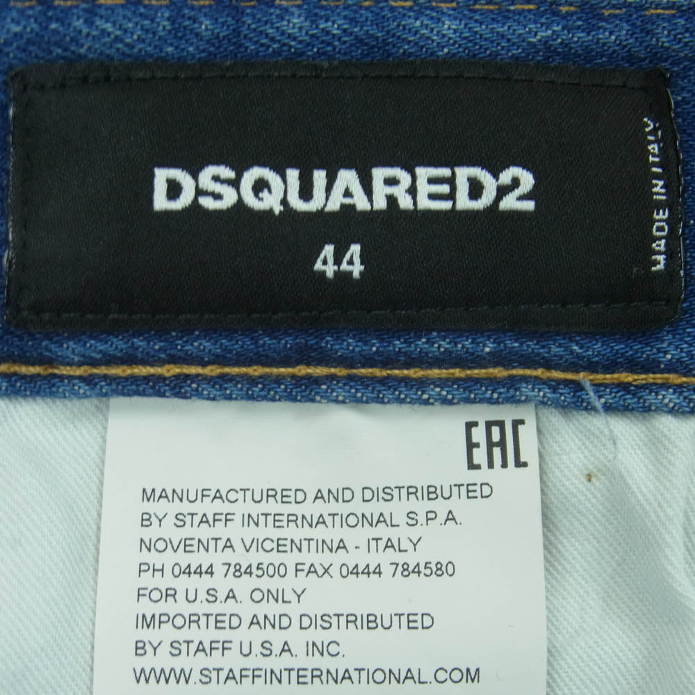 DSQUARED2 ディースクエアード 18SS S74LB0320 REGULAR CLEMENT JEAN ウォッシュ クラッシュ加工 レギュラー クレメント ジーンズ デニム パンツ インディゴブルー系 44【中古】