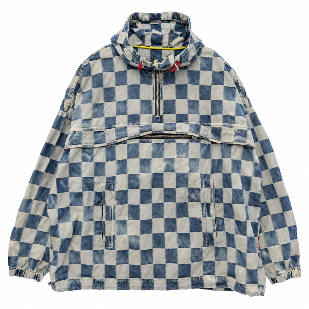 DSQUARED2 ディースクエアード 22AW S74AM1291S30810470XL Camping Crew Anorak キャンピング クルー アノラック チェックジャカード ドローストリング付き ハーフジップ デニム パーカー インディゴブルー系 S【中古】