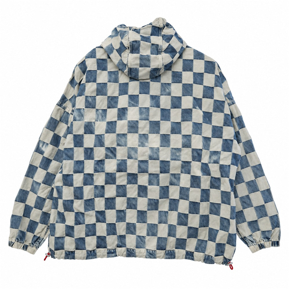 DSQUARED2 ディースクエアード 22AW S74AM1291S30810470XL Camping Crew Anorak キャンピング クルー アノラック チェックジャカード ドローストリング付き ハーフジップ デニム パーカー インディゴブルー系 S【中古】