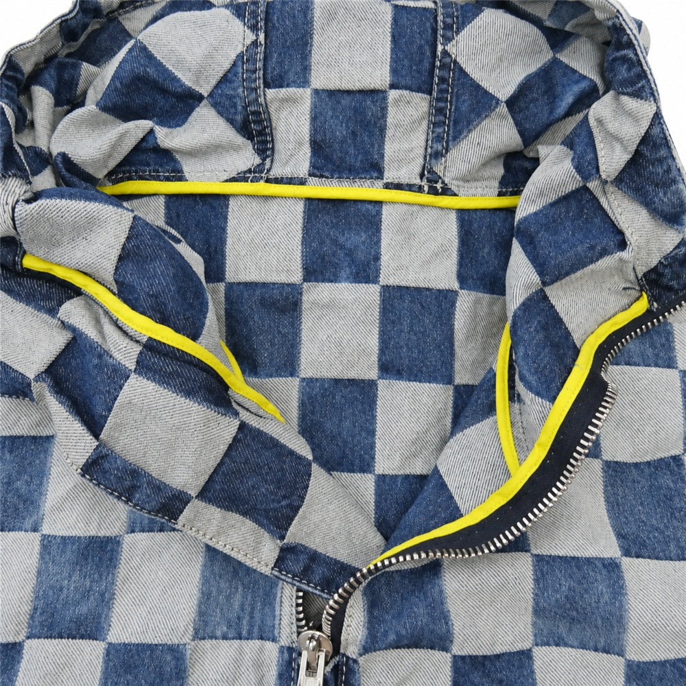 DSQUARED2 ディースクエアード 22AW S74AM1291S30810470XL Camping Crew Anorak キャンピング クルー アノラック チェックジャカード ドローストリング付き ハーフジップ デニム パーカー インディゴブルー系 S【中古】