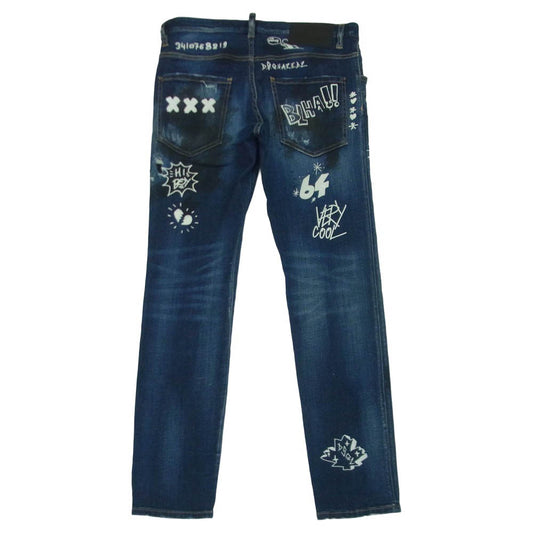 DSQUARED2 ディースクエアード 22SS S74LB1099 Dark Graffiti Wash Skater Jeans クラッシュ加工 ダーク グラフティ スケーター ジーンズ デニム パンツ インディゴブルー系 46【中古】