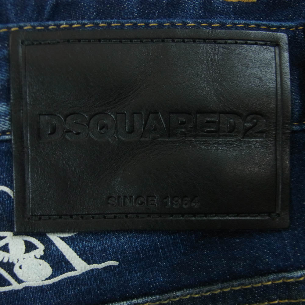 DSQUARED2 ディースクエアード 22SS S74LB1099 Dark Graffiti Wash Skater Jeans クラッシュ加工 ダーク グラフティ スケーター ジーンズ デニム パンツ インディゴブルー系 46【中古】
