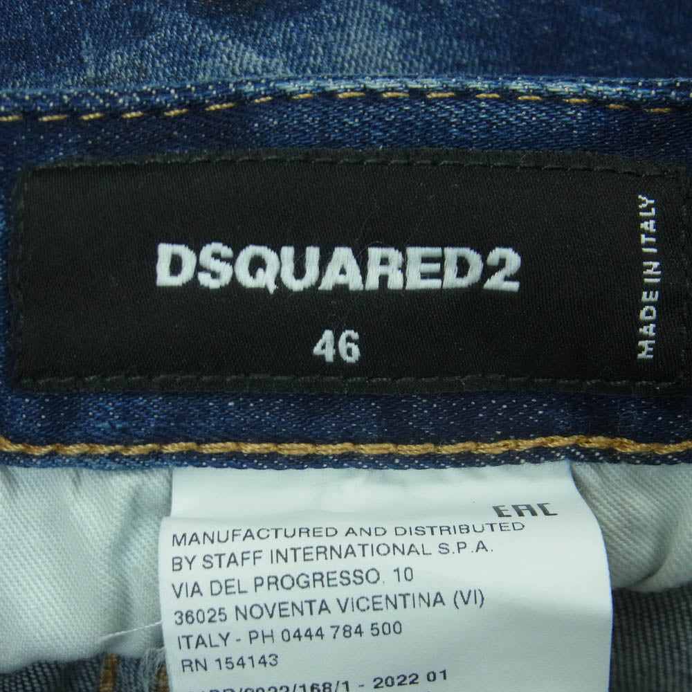 DSQUARED2 ディースクエアード 22SS S74LB1099 Dark Graffiti Wash Skater Jeans クラッシュ加工 ダーク グラフティ スケーター ジーンズ デニム パンツ インディゴブルー系 46【中古】