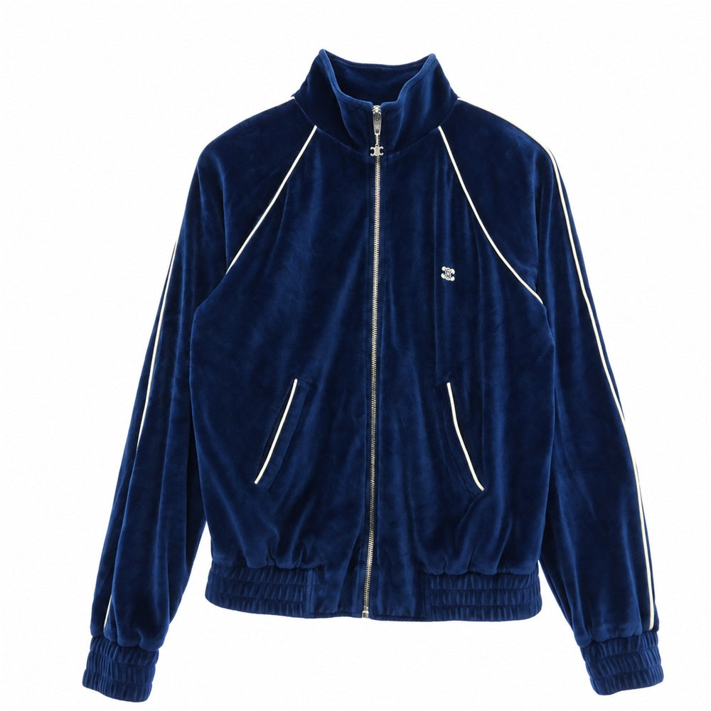 CELINE セリーヌ 24SS RV029748 トリオンフ ベルベット トラック スーツ 刺? ロゴ ベロア ジャケット ブルー系 XS【中古】
