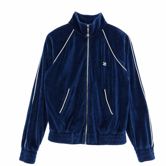 CELINE セリーヌ 24SS RV029748 トリオンフ ベルベット トラック スーツ 刺? ロゴ ベロア ジャケット ブルー系 XS【中古】
