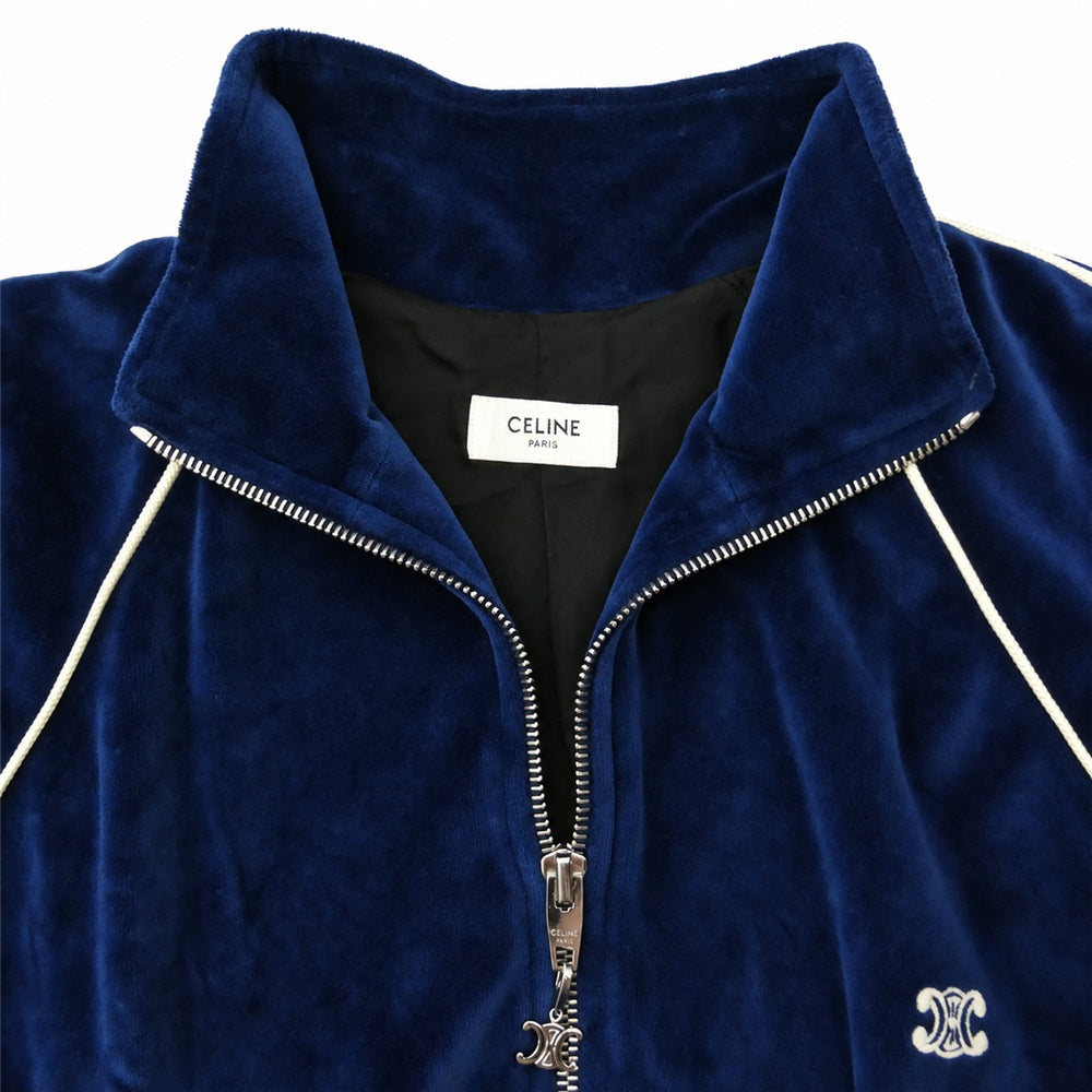 CELINE セリーヌ 24SS RV029748 トリオンフ ベルベット トラック スーツ 刺? ロゴ ベロア ジャケット ブルー系 XS【中古】
