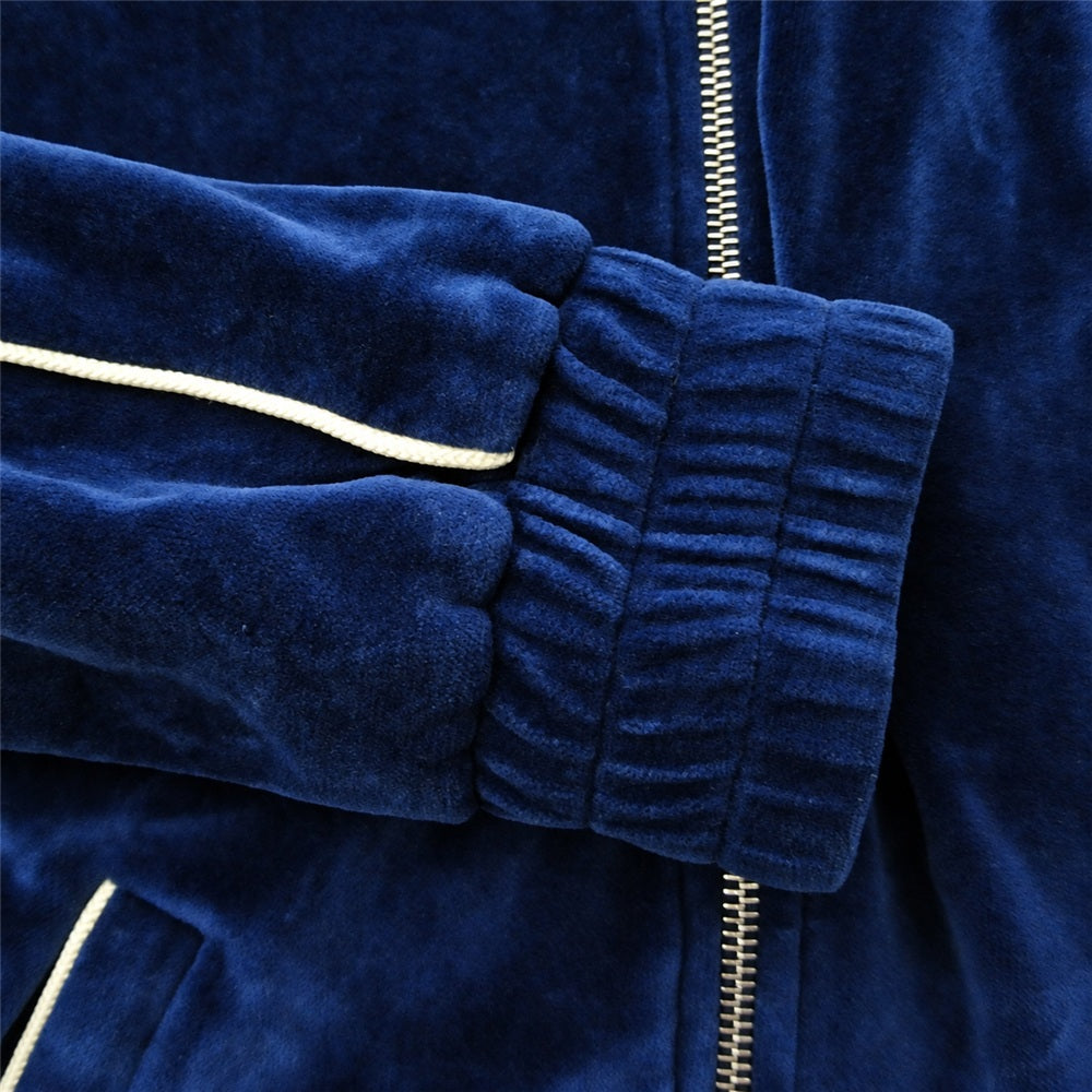 CELINE セリーヌ 24SS RV029748 トリオンフ ベルベット トラック スーツ 刺? ロゴ ベロア ジャケット ブルー系 XS【中古】