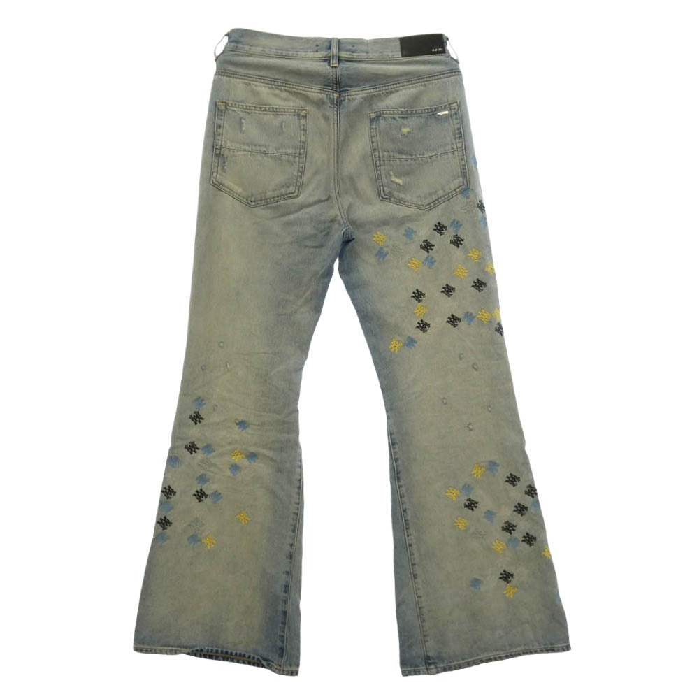 AMIRI アミリ 25SS SRAMDNFR1015 MA QUAD EMBROIDERED FLARE IND ロゴ 刺繍 フレア ダメージ デニム パンツ インディゴブルー系 31【中古】