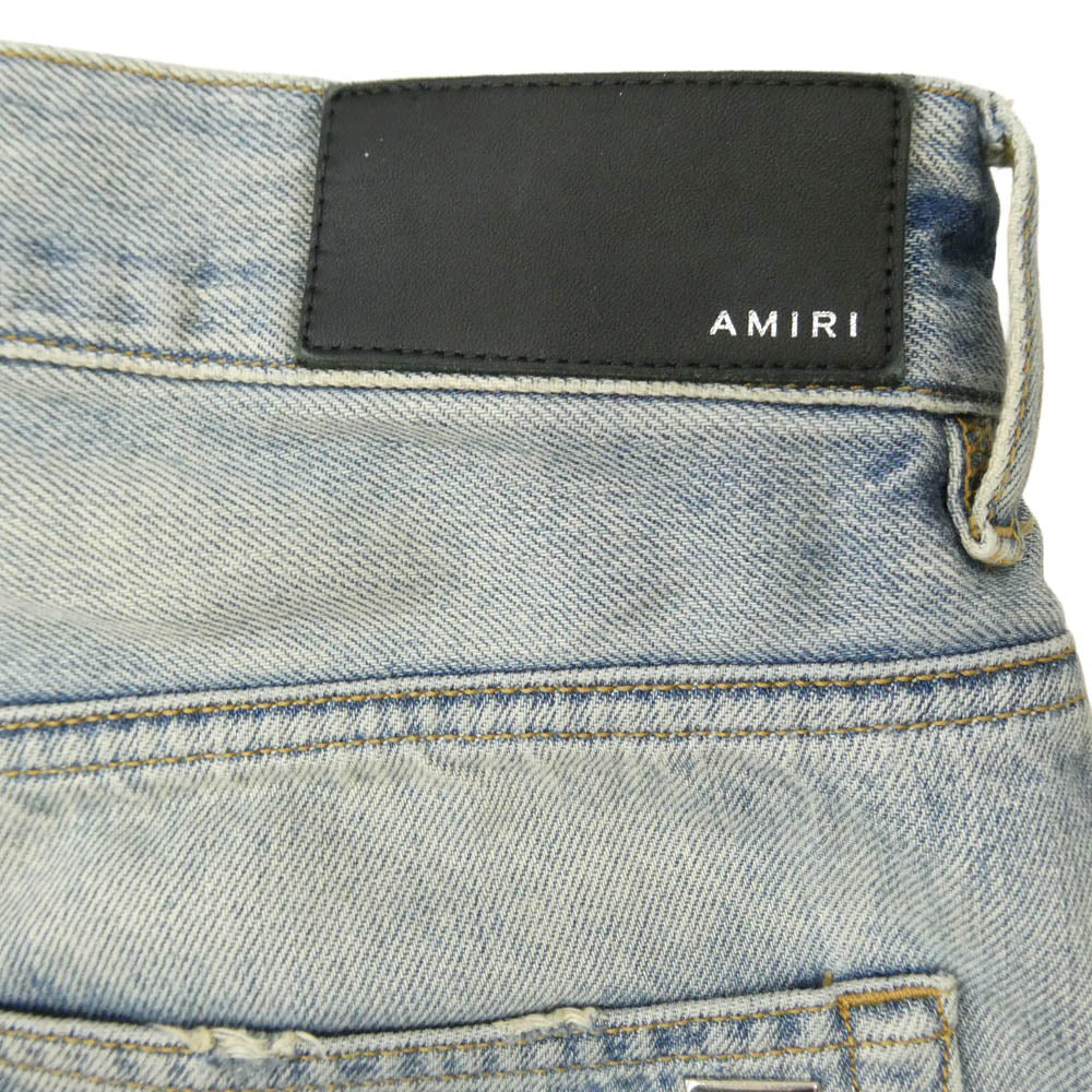AMIRI アミリ 25SS SRAMDNFR1015 MA QUAD EMBROIDERED FLARE IND ロゴ 刺繍 フレア ダメージ デニム パンツ インディゴブルー系 31【中古】