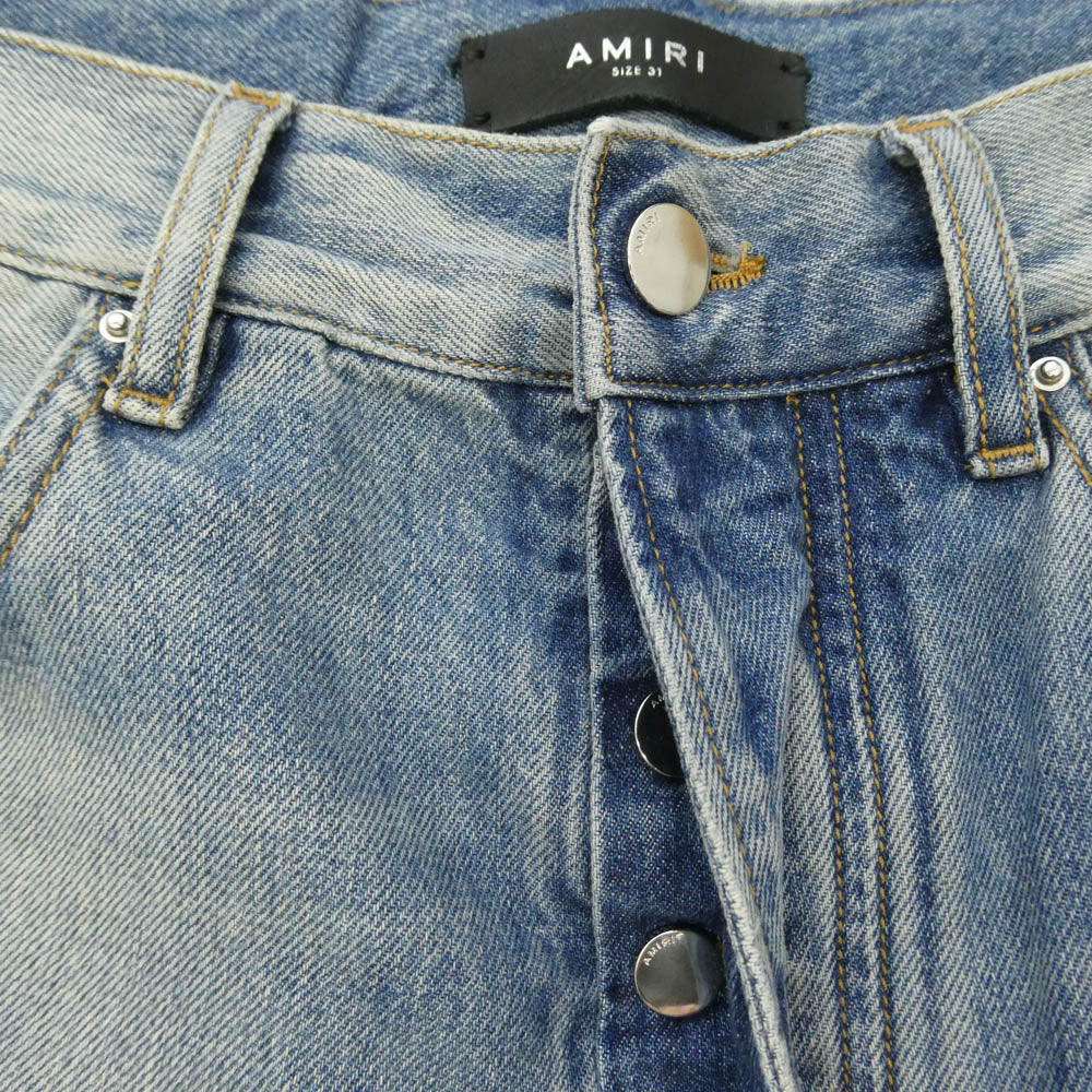 AMIRI アミリ 25SS SRAMDNFR1015 MA QUAD EMBROIDERED FLARE IND ロゴ 刺繍 フレア ダメージ デニム パンツ インディゴブルー系 31【中古】