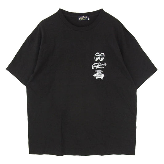 PORKCHOP ポークチョップ × MOONEYES × FLY WHEELS Model N PROJECT TEE ムーンアイズ フライホイール トリプルネーム ロゴ プリント 半袖 Tシャツ ブラック系 XXL【美品】【中古】