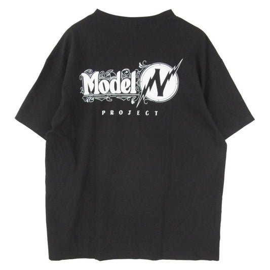 PORKCHOP ポークチョップ × MOONEYES × FLY WHEELS Model N PROJECT TEE ムーンアイズ フライホイール トリプルネーム ロゴ プリント 半袖 Tシャツ ブラック系 XXL【美品】【中古】