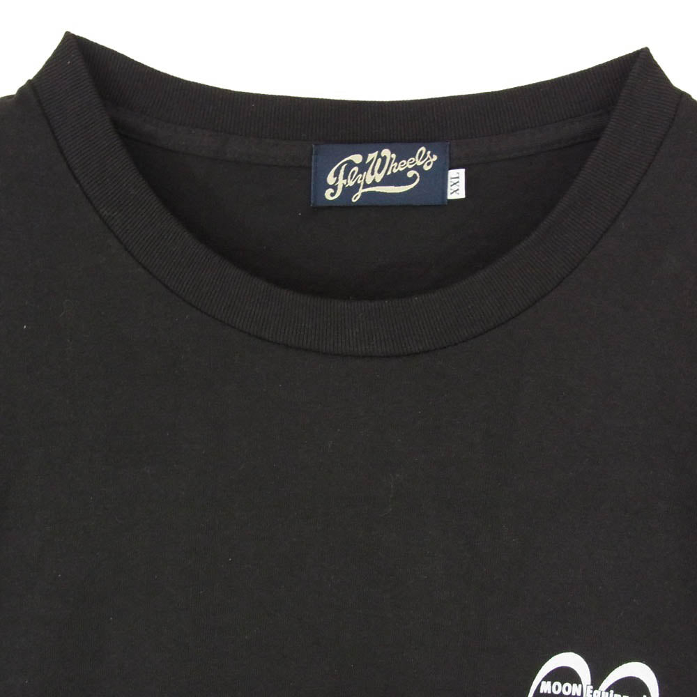 PORKCHOP ポークチョップ × MOONEYES × FLY WHEELS Model N PROJECT TEE ムーンアイズ フライホイール トリプルネーム ロゴ プリント 半袖 Tシャツ ブラック系 XXL【美品】【中古】