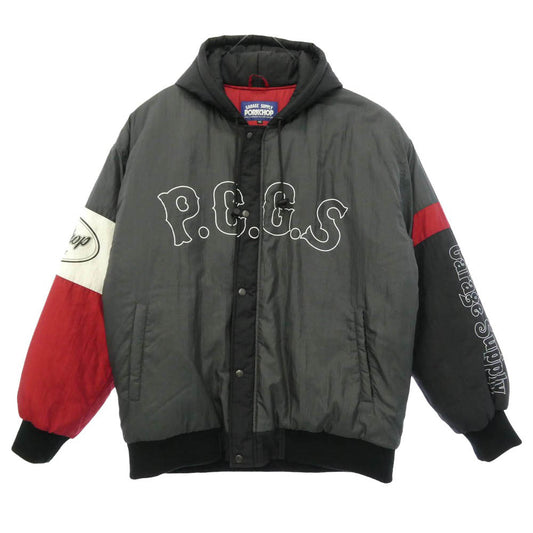 PORKCHOP ポークチョップ HOODED STADIUM JKT ロゴ 中綿 フーデッド スタジアム ジャケット グレー系 XL【中古】