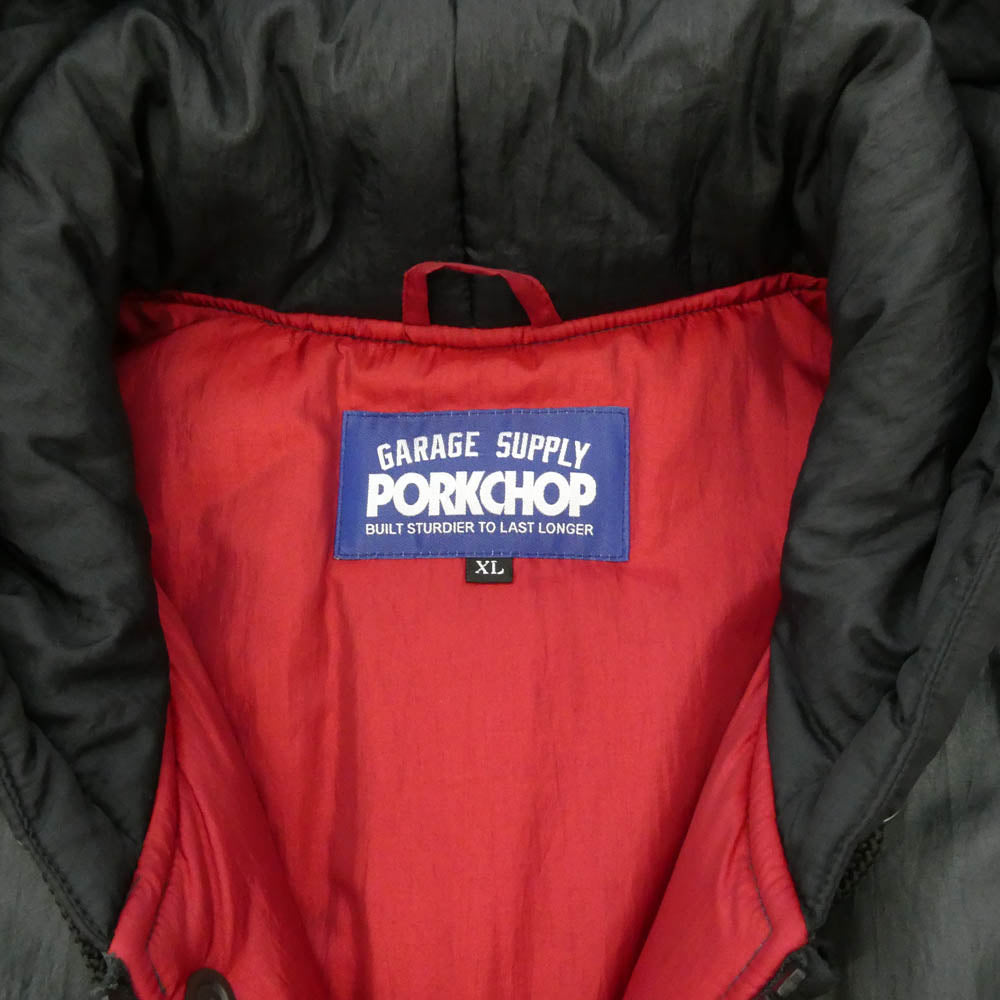 PORKCHOP ポークチョップ HOODED STADIUM JKT ロゴ 中綿 フーデッド スタジアム ジャケット グレー系 XL【中古】