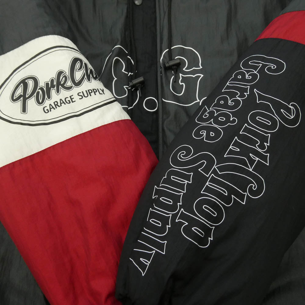 PORKCHOP ポークチョップ HOODED STADIUM JKT ロゴ 中綿 フーデッド スタジアム ジャケット グレー系 XL【中古】