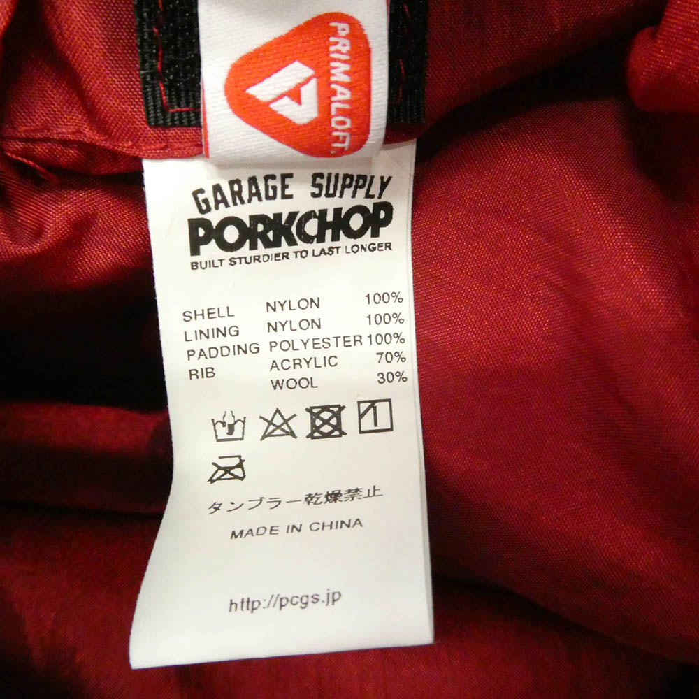 PORKCHOP ポークチョップ HOODED STADIUM JKT ロゴ 中綿 フーデッド スタジアム ジャケット グレー系 XL【中古】