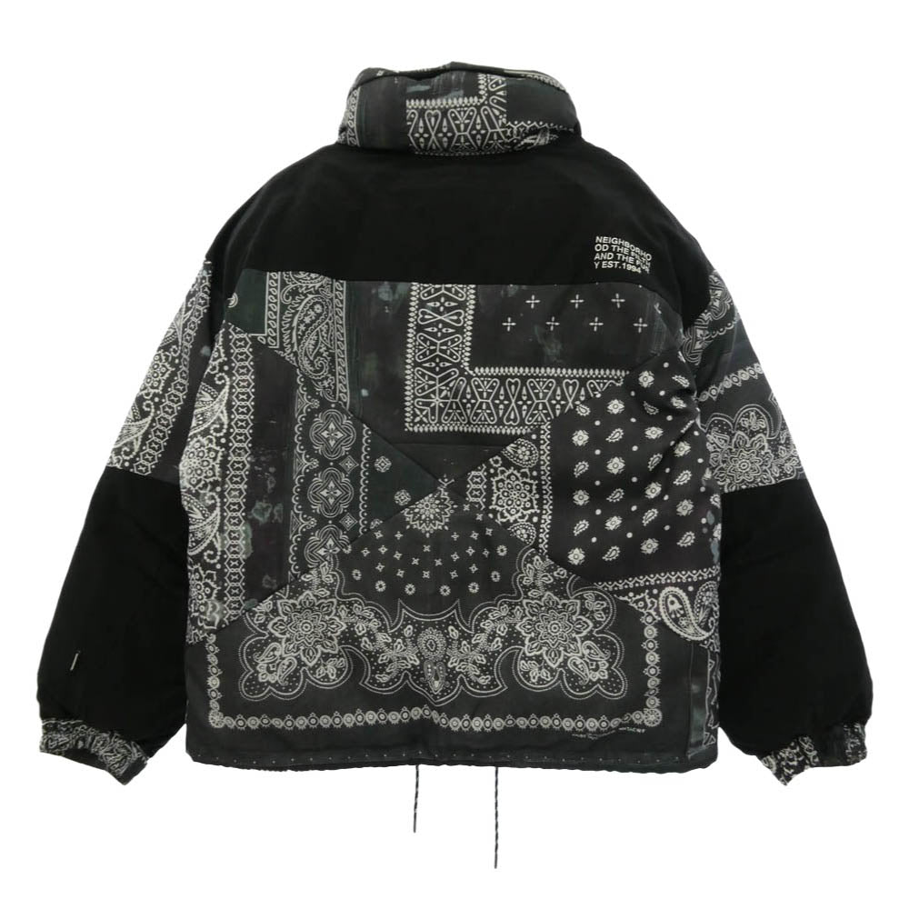 NEIGHBORHOOD ネイバーフッド 21AW 212TSNH-JKM11 BANDANA CHOPPED DOWN E-JKT 総柄 バンダナ チョップド ロゴ刺繍 アウター ダウンジャケット ブラック系 XL【中古】