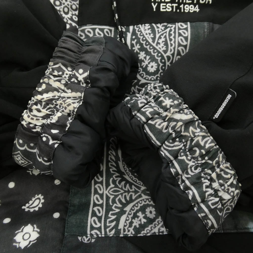 NEIGHBORHOOD ネイバーフッド 21AW 212TSNH-JKM11 BANDANA CHOPPED DOWN E-JKT 総柄 バンダナ チョップド ロゴ刺繍 アウター ダウンジャケット ブラック系 XL【中古】
