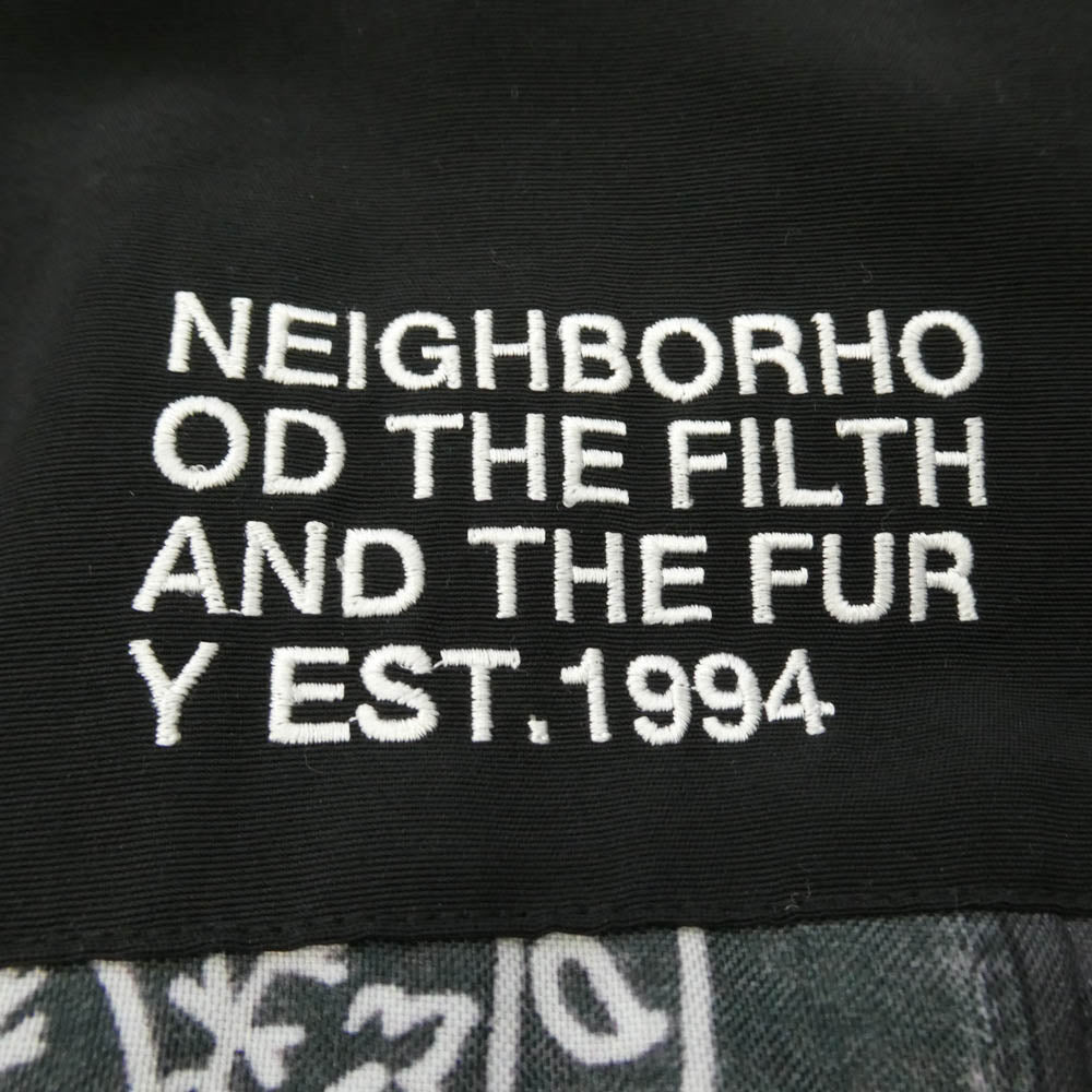 NEIGHBORHOOD ネイバーフッド 21AW 212TSNH-JKM11 BANDANA CHOPPED DOWN E-JKT 総柄 バンダナ チョップド ロゴ刺繍 アウター ダウンジャケット ブラック系 XL【中古】