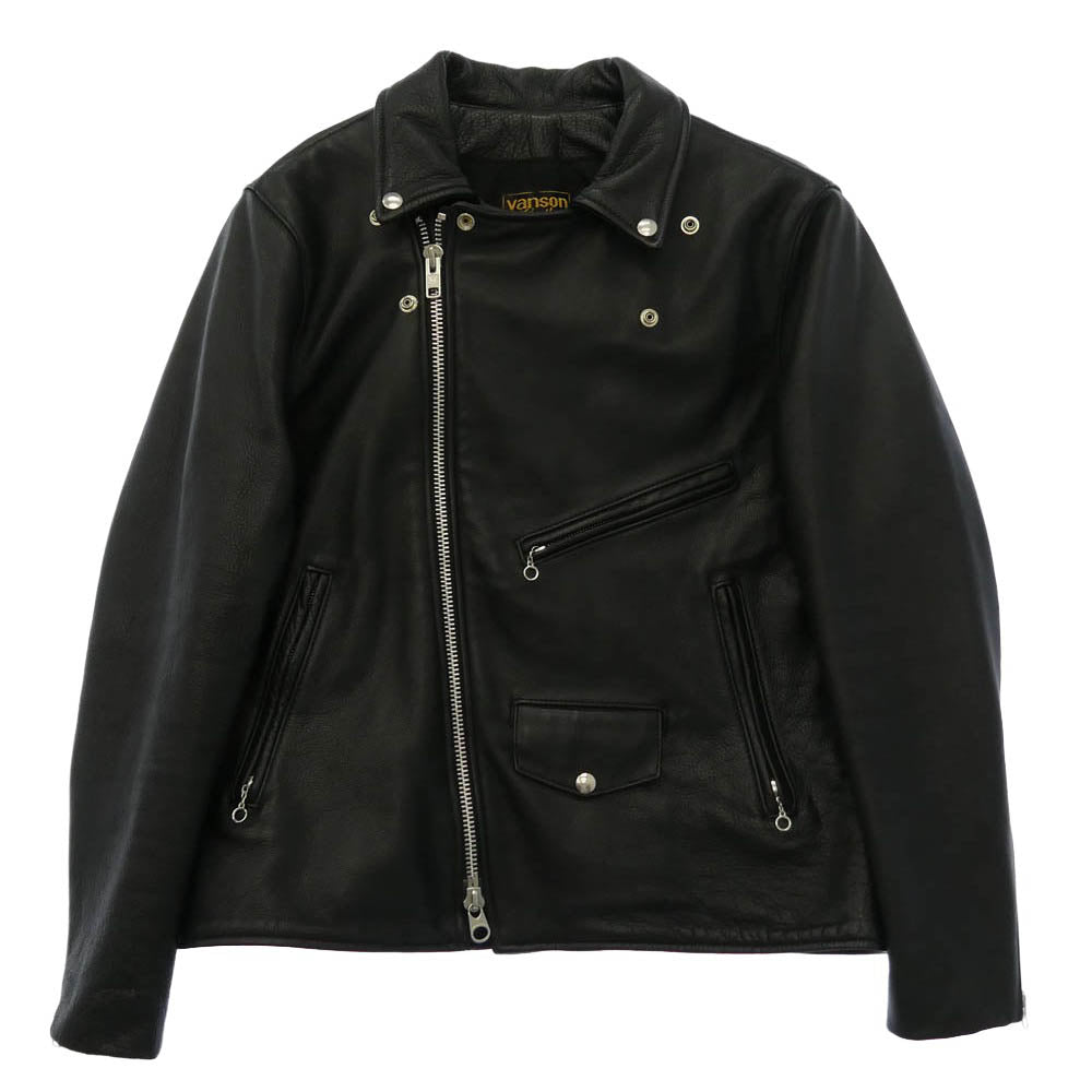 VANSON バンソン C2R ダブルジップ ダブルライダース レザー ジャケット ブラック系 44【美品】【中古】