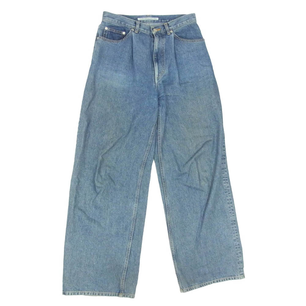ジョンローレンスサリバン 24AW 2B004-0324-35 WASHED DENIM TUCKED WIDE PANTS ウォッシュド加工 ワイド デニム パンツ インディゴブルー系 46【中古】