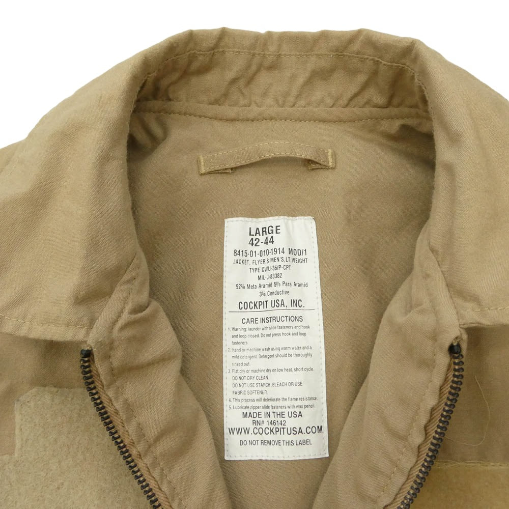 米軍 8415-010-010-1914 USA製 Cockpit社 CWU-36 FLYERS men's LT WEIGHT フライトジャケット ベージュ系 L【中古】