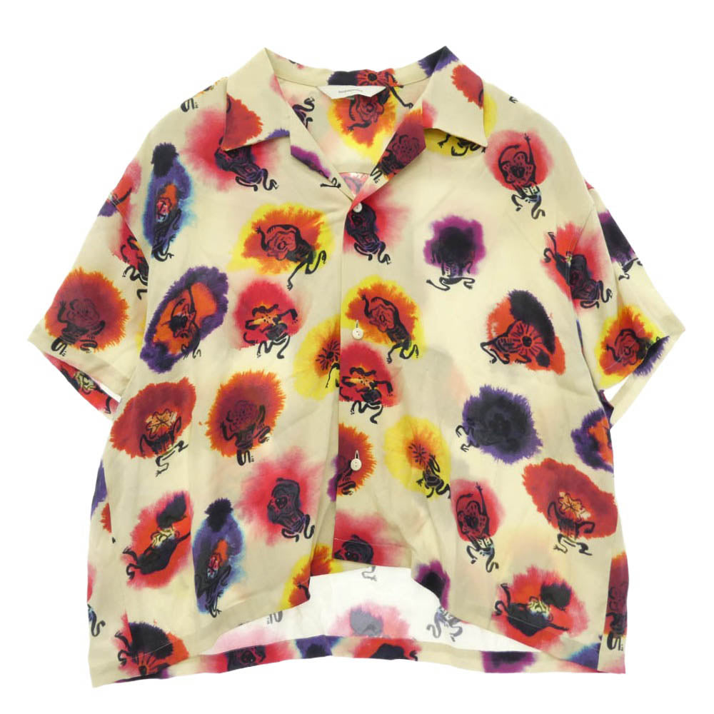 SASQUATCHfabrix. サスクワァッチファブリックス 22SS-SY5-007 KASHIN DYES OPEN COLLAR H/S SHIRT 半袖 オープンカラー 開襟 レーヨン シャツ オフホワイト系 XL【中古】