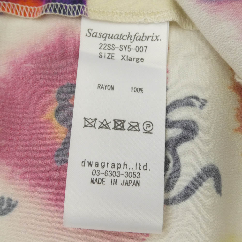 SASQUATCHfabrix. サスクワァッチファブリックス 22SS-SY5-007 KASHIN DYES OPEN COLLAR H/S SHIRT 半袖 オープンカラー 開襟 レーヨン シャツ オフホワイト系 XL【中古】