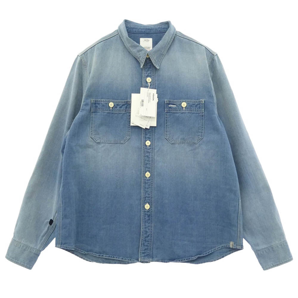 VISVIM ビズビム 26SS 126105011013 LARRIKAN L/S CRASH ダメージリペア加工 クラッシュ 長袖 ワークシャツ インディゴブルー系 2【新古品】【未使用】【中古】