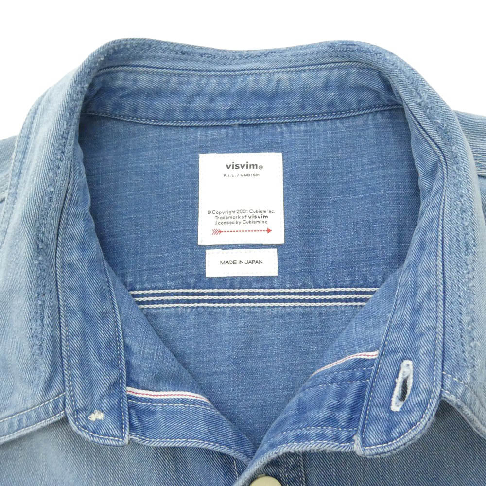 VISVIM ビズビム 26SS 126105011013 LARRIKAN L/S CRASH ダメージリペア加工 クラッシュ 長袖 ワークシャツ インディゴブルー系 2【新古品】【未使用】【中古】