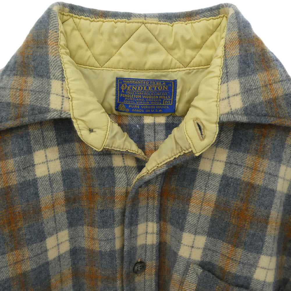 PENDLETON ペンドルトン 70s USA製 チェック ウール 長袖 シャツ グレー系 M【中古】