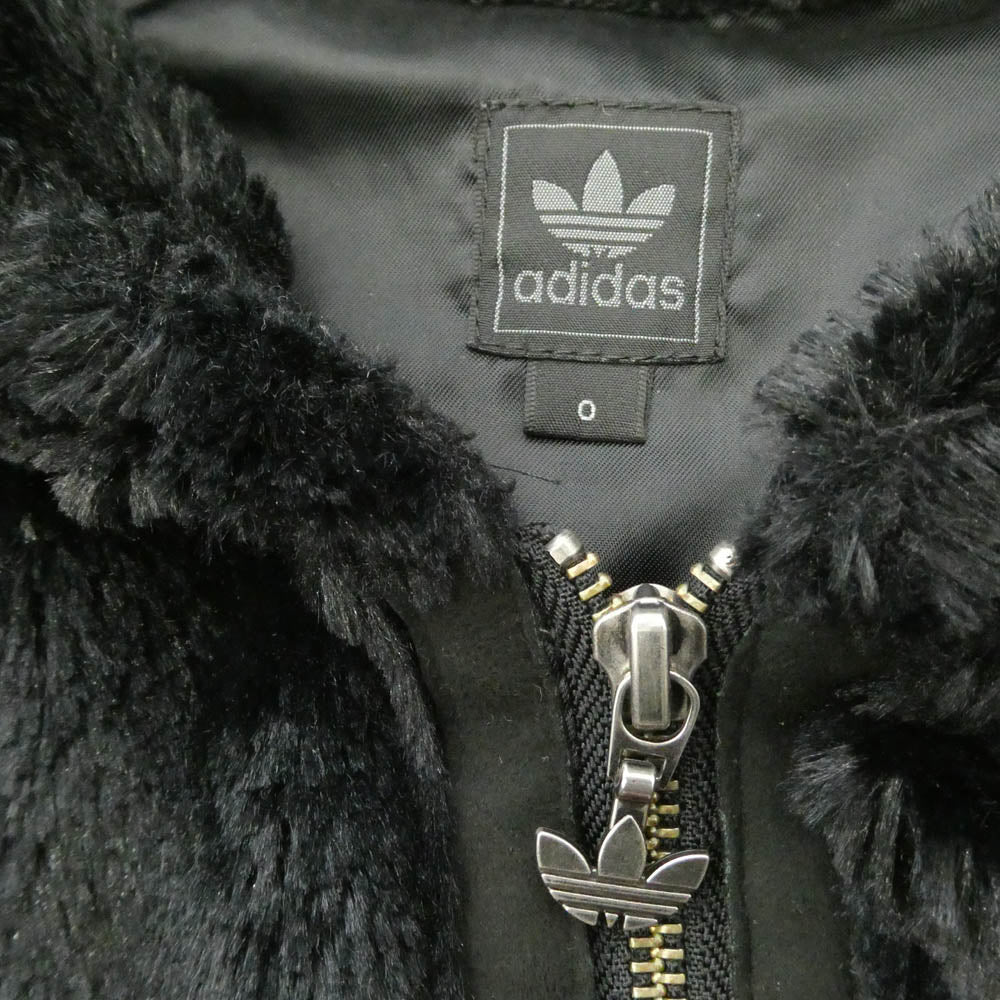 adidas アディダス フェイクファー サイドスリーライン ジップアップ パーカー フーディー ブラック系 O【中古】